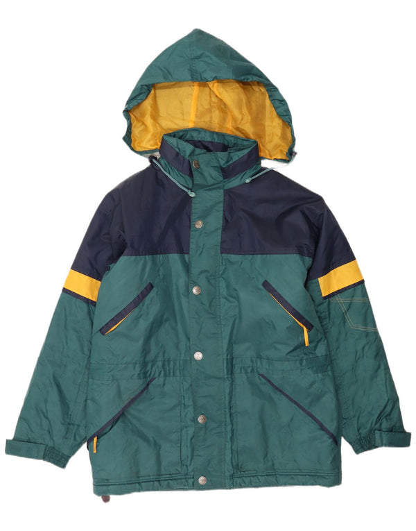 Vintage Regnjakke med hætte til mænd UK 42 XL Grøn Colourblock Nylon