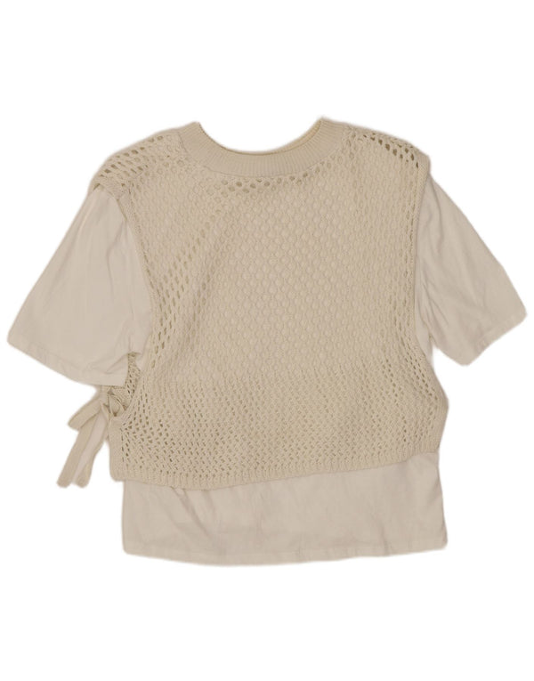 Zara Womens Crop Hæklet Bluse Top UK 14 Medium Off White Bomuld