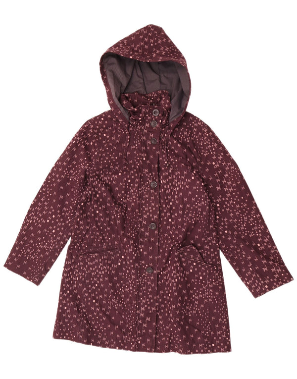 White Stuff Dame abstrakt mønster regnfrakke UK 12 Medium Burgundy Cat
