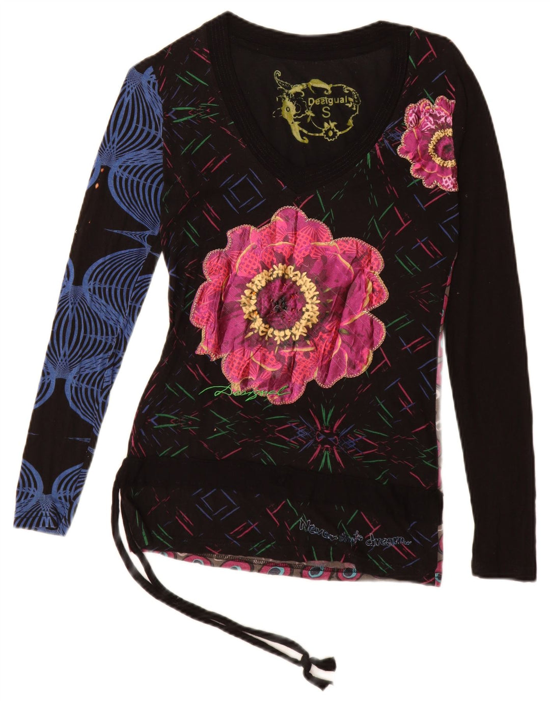 Desigual Dame Grafisk Top Langærmet UK 10 Small Multicolored Viscose