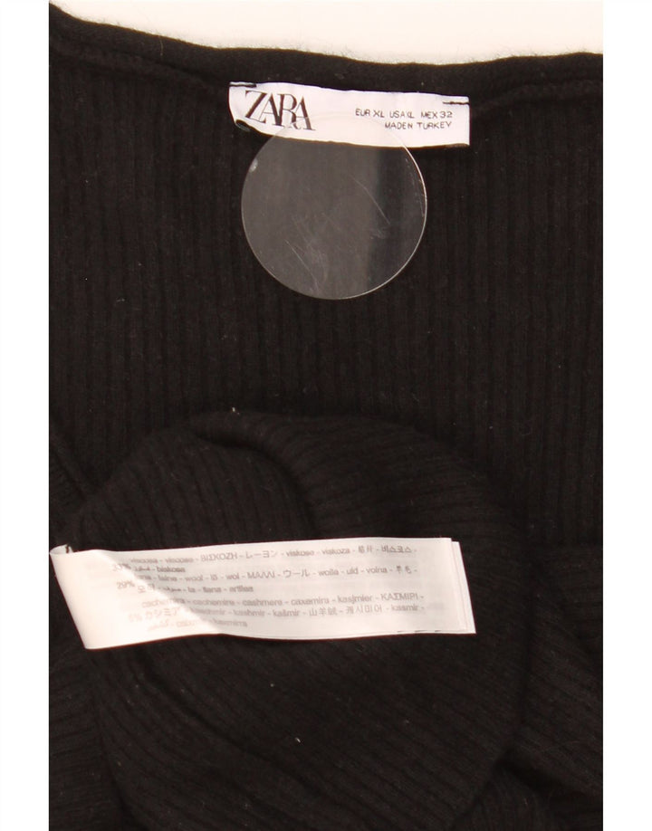 Zara Dame Top Langærmet UK 18 XL Sort Viscose
