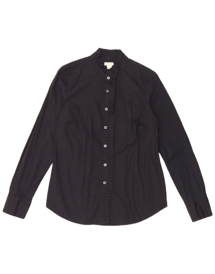 J. Crew Womens flæse foran skjorte UK 10 Lille sort bomuld