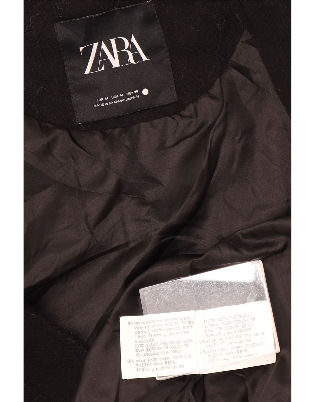 Zara Dame 3/4 ærmet oversized bomberjakke UK 14 Medium Sort Uld