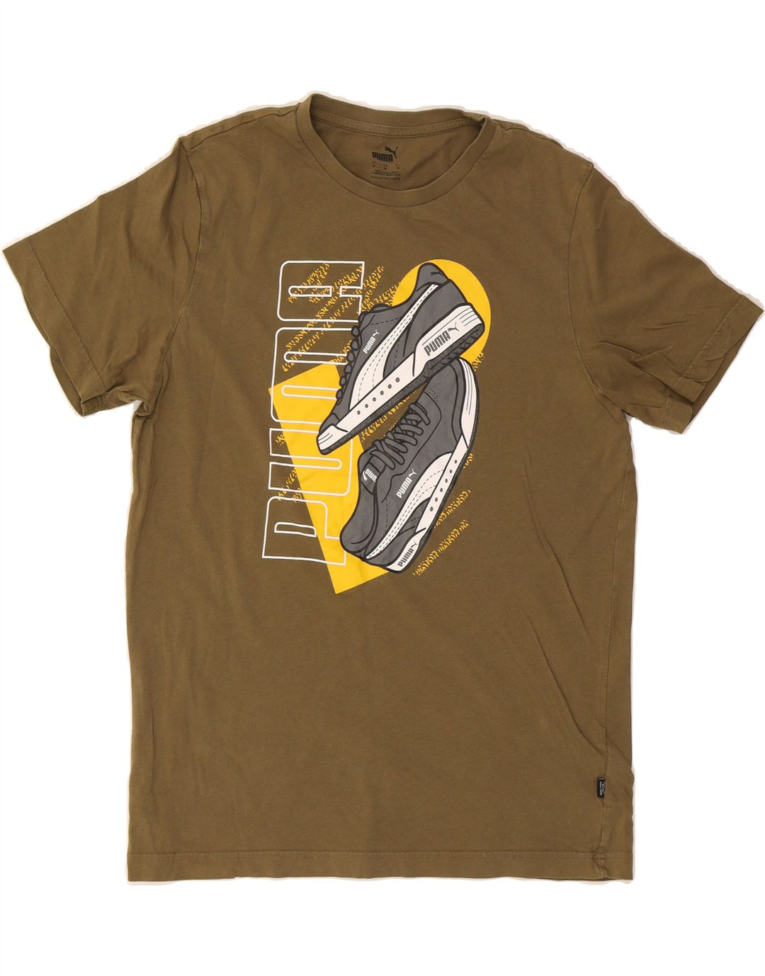 PUMA Mens Graphic T-Shirt Top Medium Khaki Cotton Vintage Puma and Second-Hand Puma from Messina Hembry 