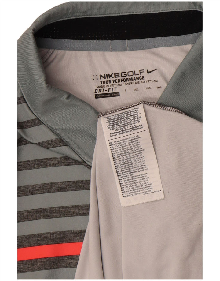 Nike herre Dri Fit polo shirt 2XL grå stribet polyester