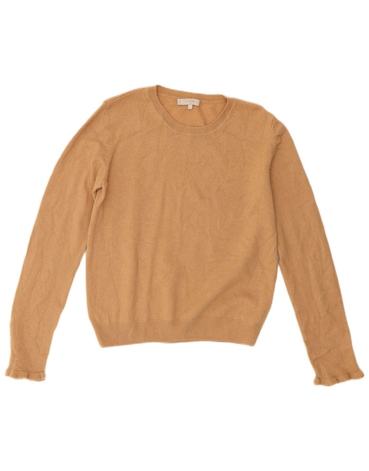 Hobbs Dame Crop Crew Neck Jumper Sweater UK 12 Medium Beige Uld