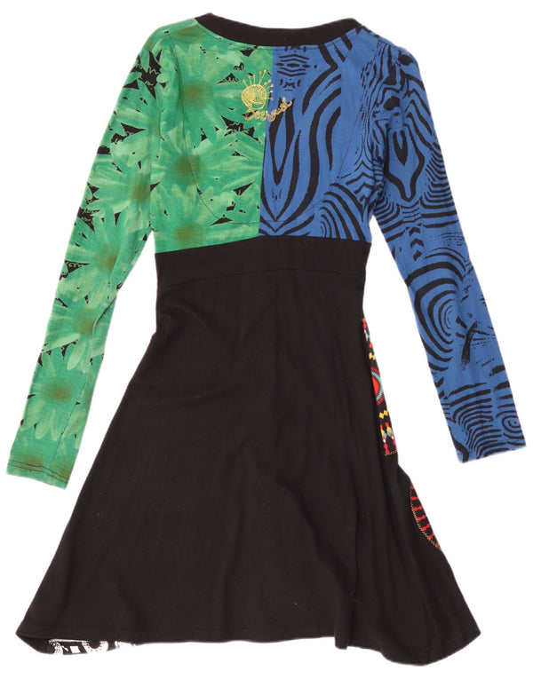 Desigual Womens Long Sleeve A-Line Dress UK 12 Medium Black Geometric