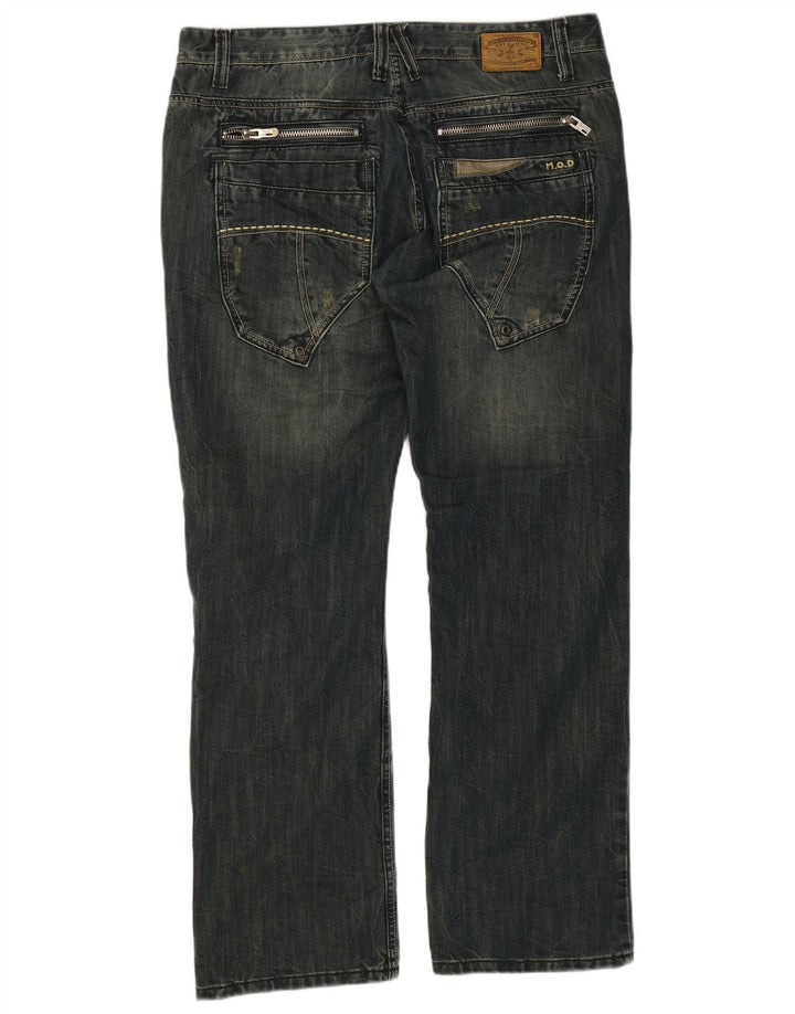 Vintage Herre Cargo Straight Jeans W36 L32 Marineblå Bomuld