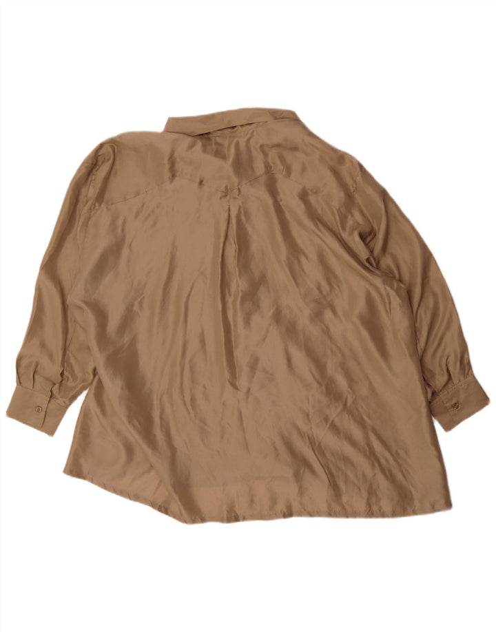 Vintage Dame Oversized Shirt Bluse UK 14 Medium Beige Silke