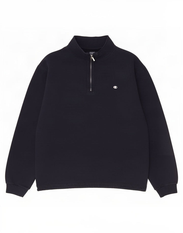 Champion Herre Zip Neck Sweatshirt Jumper Large Navy Blue