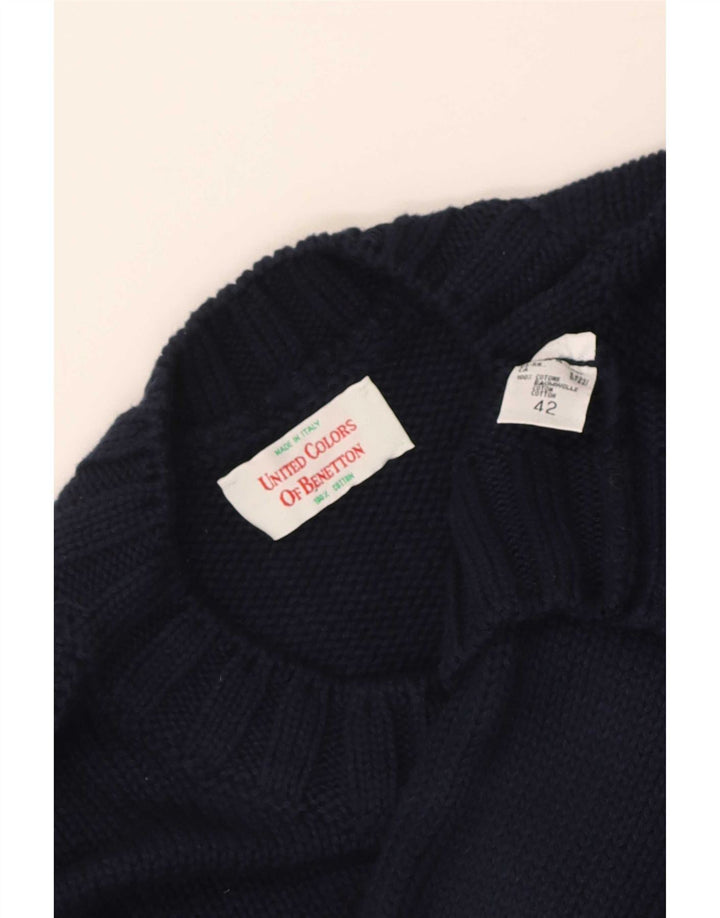 Benetton Dame Crew Neck Jumper Sweater IT 42 Medium Navy Blue Floral