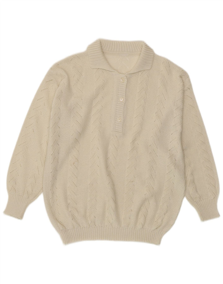 VINTAGE Dame Polo Neck Jumper Sweater UK 14 Medium Off White