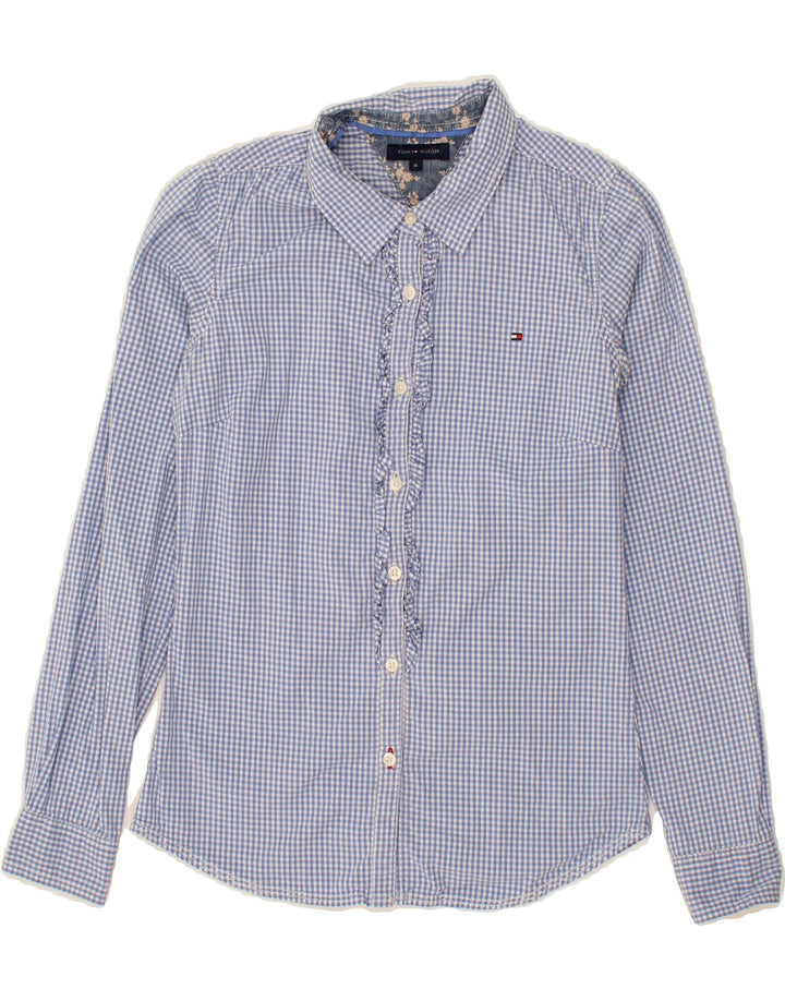 TOMMY HILFIGER Girls Ruffle Front Shirt 13-14 Years Blue Gingham Vintage Tommy Hilfiger and Second-Hand Tommy Hilfiger from Messina Hembry 