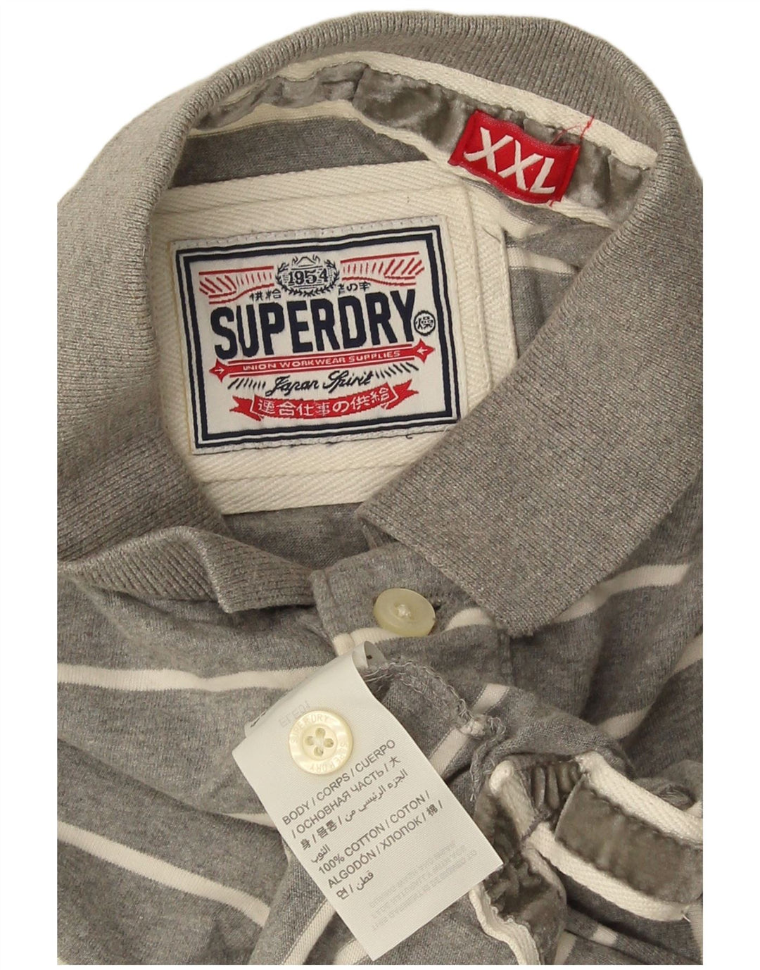 Superdry herre poloshirt 2XL gråstribet bomuld
