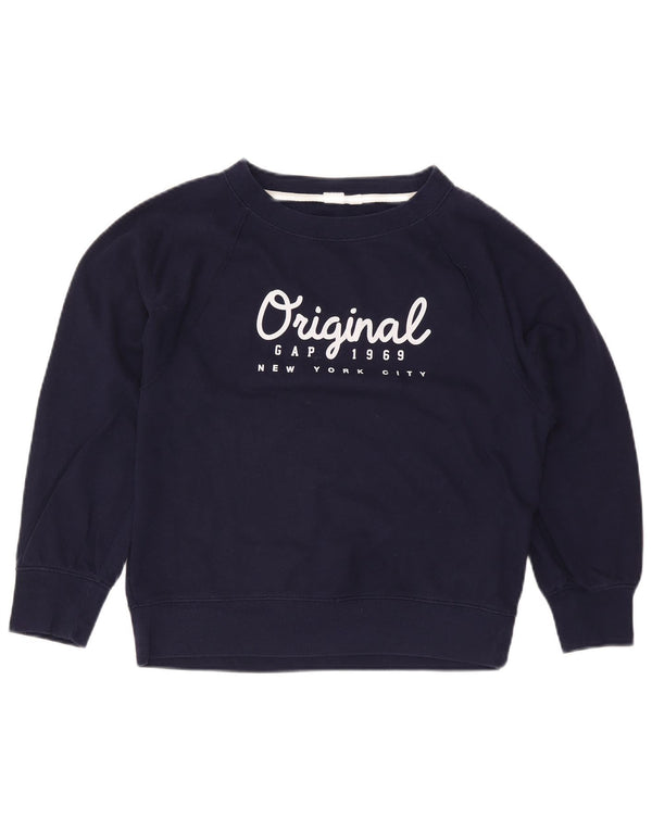 Gap Dame Oversized Grafisk Sweatshirt Jumper UK 10 Small Navy Blue Bomuld