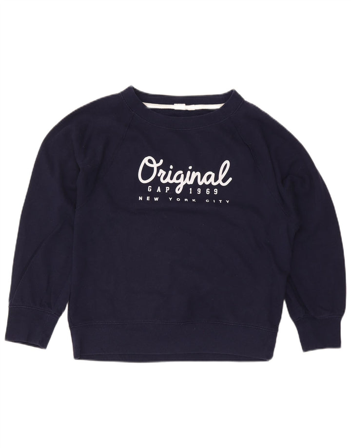 Gap Dame Oversized Grafisk Sweatshirt Jumper UK 10 Small Navy Blue Bomuld