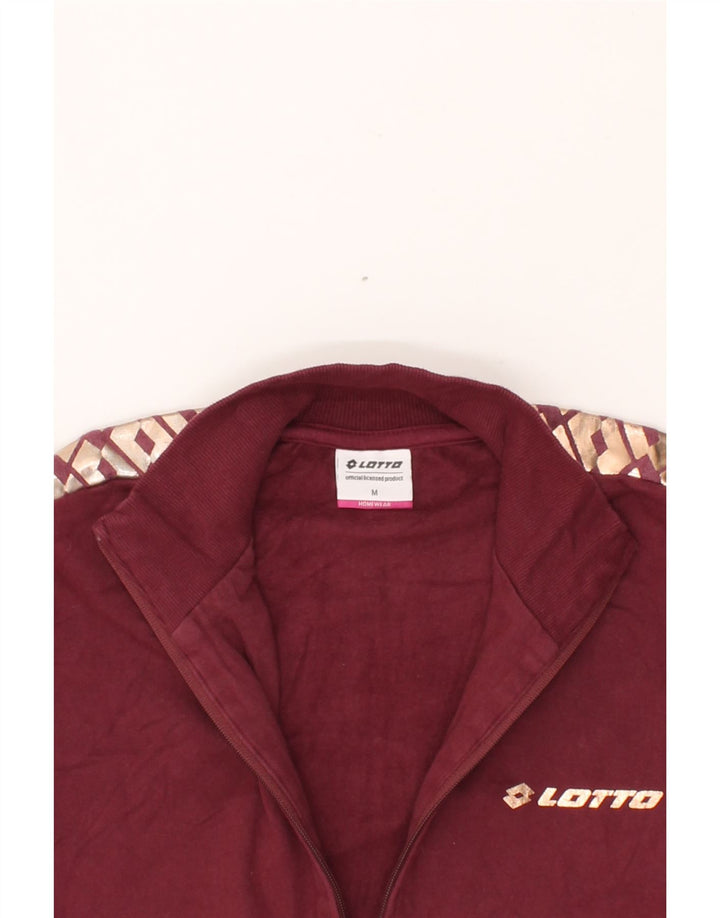 LOTTO Womens Graphic Tracksuit Top Jacket UK 14 Medium Maroon Cotton Vintage Lotto and Second-Hand Lotto from Messina Hembry 