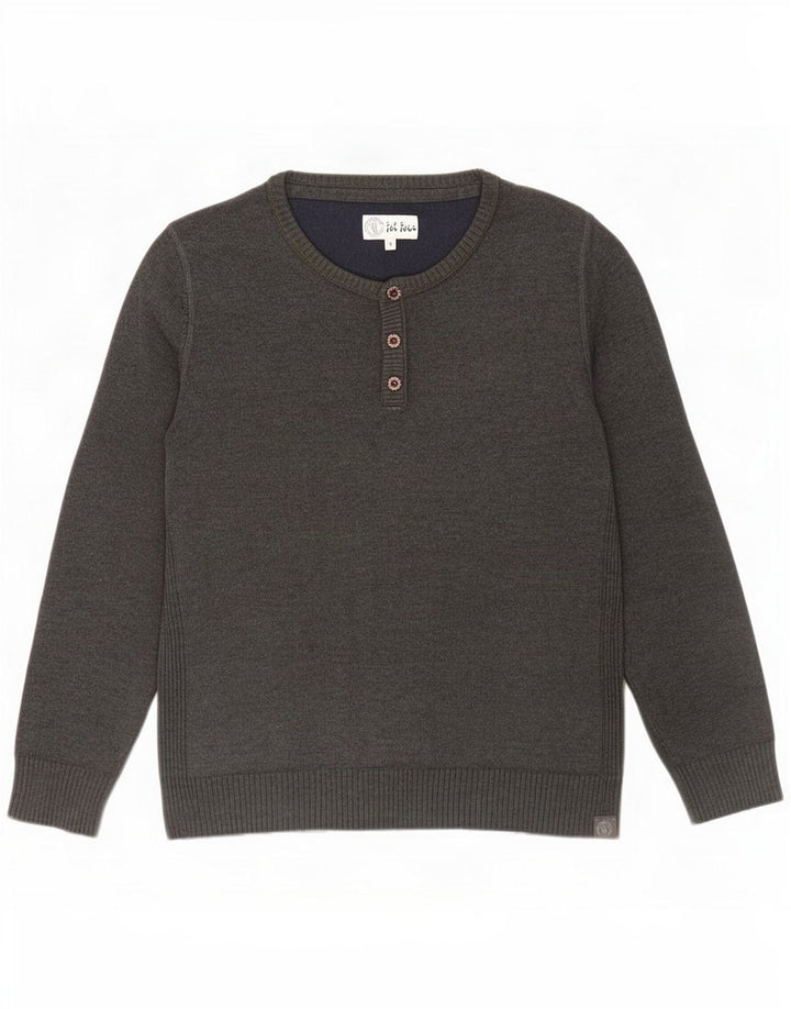 Fat Face Herre Button Neck Jumper Sweater Medium Grå Bomuld