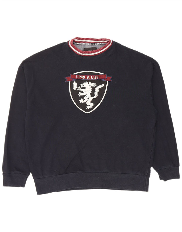Zara Herre grafisk sweatshirt Jumper Medium Navyblå Bomuld
