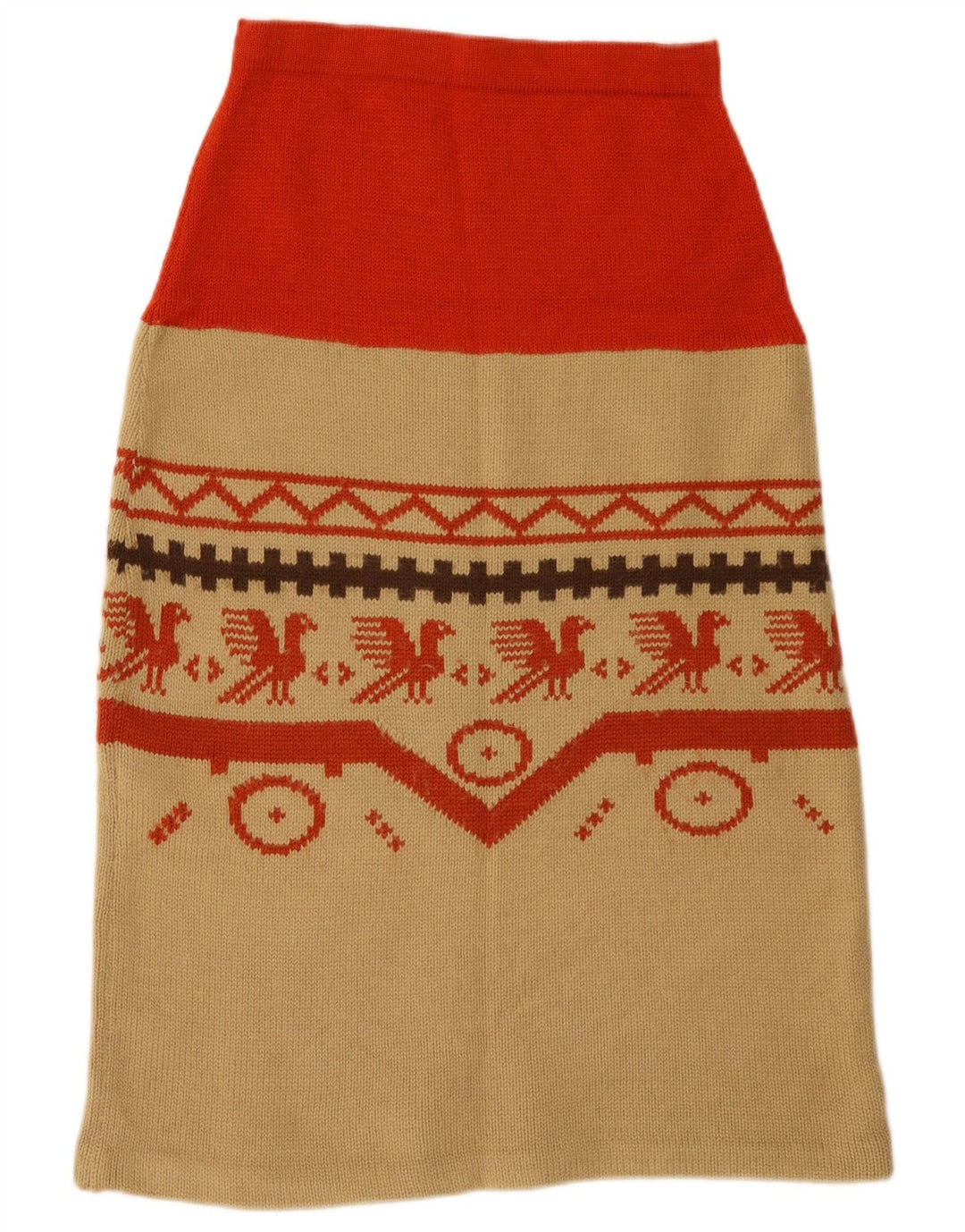Vintage Kvinder Strik A-Line nederdel W26 Lille Beige Geometrisk