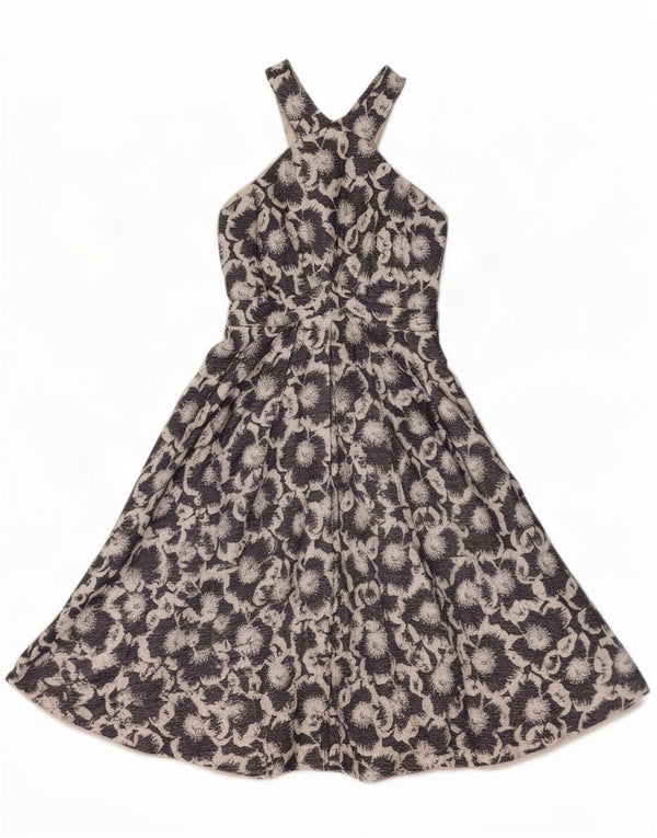 Karen Millen Dame Swing Dress UK 10 Small Navy Blue Floral Viscose