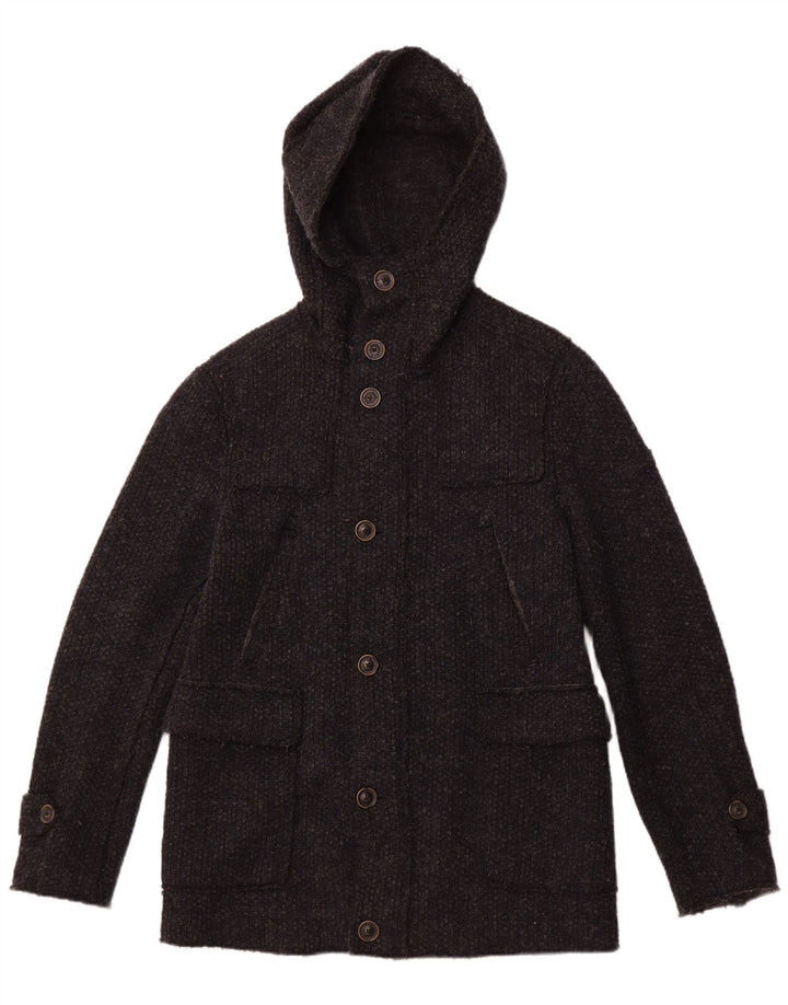 GAS Herre Hætteoverfrakke UK 36 Small Navy Blue Virgin Wool