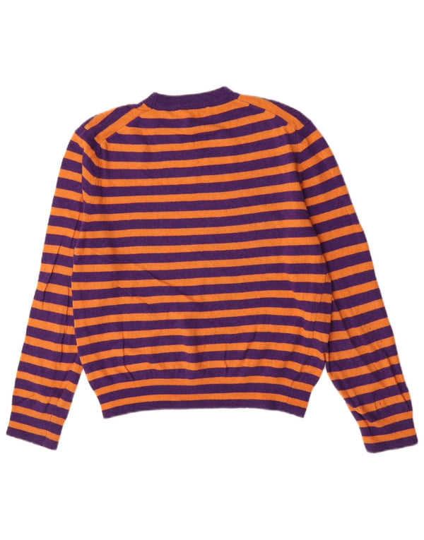 Zara Womens Crew Neck Jumper Sweater UK 10 Small Purple Striped Polyamide