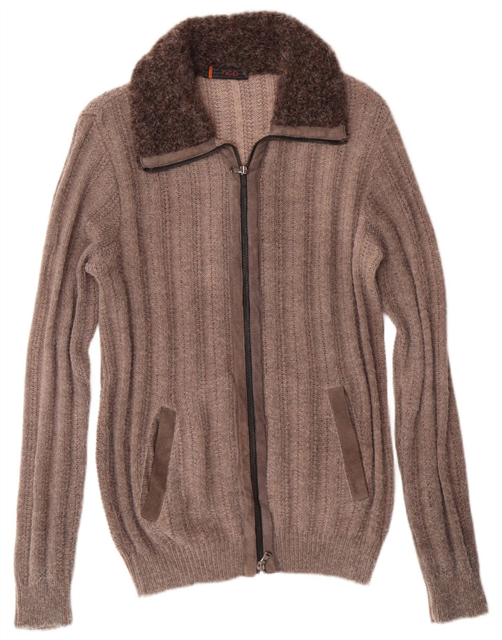 VINTAGE Dame Cardigan Sweater UK 14 Medium Brun Stribet Akryl