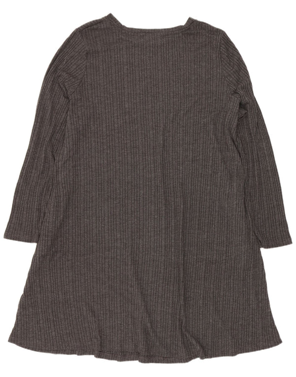 Marks & Spencer Dame Langærmet T-Shirt Kjole UK 24 4XL Grå Stribet