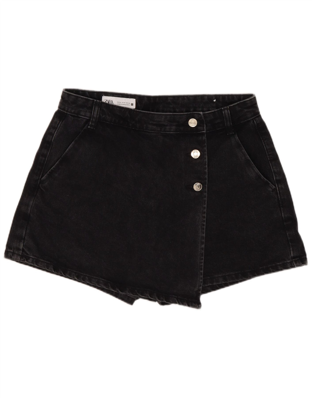 Zara denimshorts med høj talje til kvinder Medium W28 Sort bomuld
