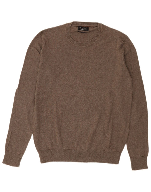 Zara Herre sweater med rund hals, medium brun bomuld