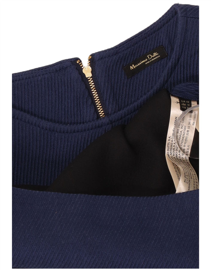 Massimo Dutti Dame Ærmeløs Skede Kjole EU 42 Large Navy Blue Wool