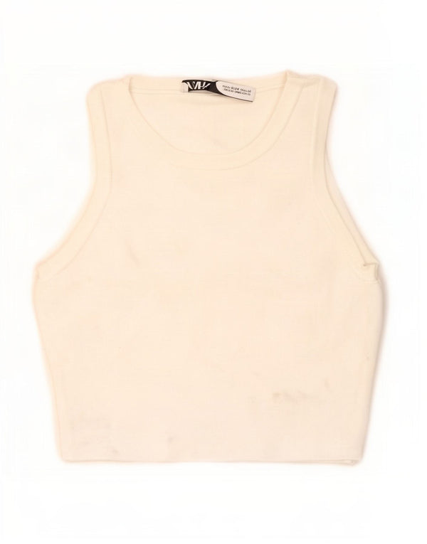 Zara Womens Crop Vest Top UK 8 Small White Viscose