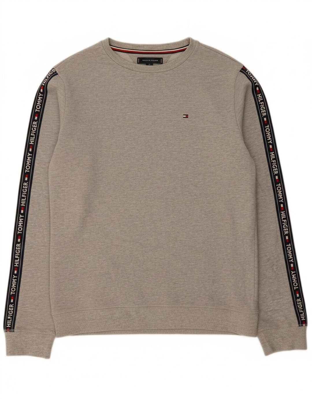 TOMMY HILFIGER Mens Graphic Sweatshirt Jumper Large Grey Colourblock