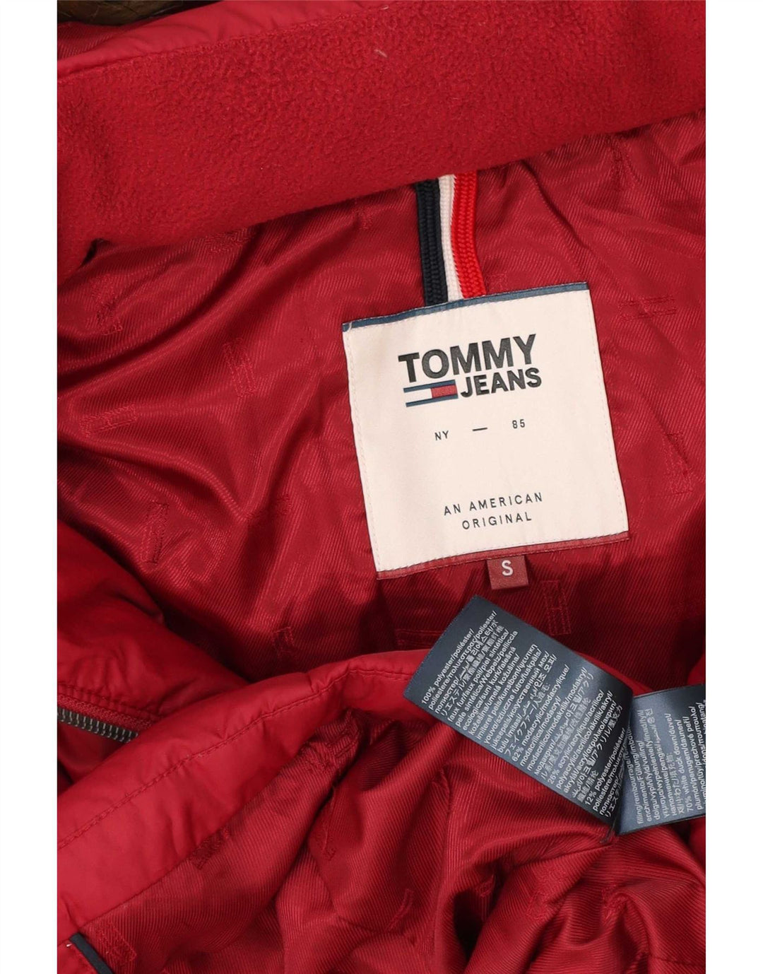 Tommy Hilfiger Dame Hætte Polstret Jakke UK 10 Lille Rød Polyester