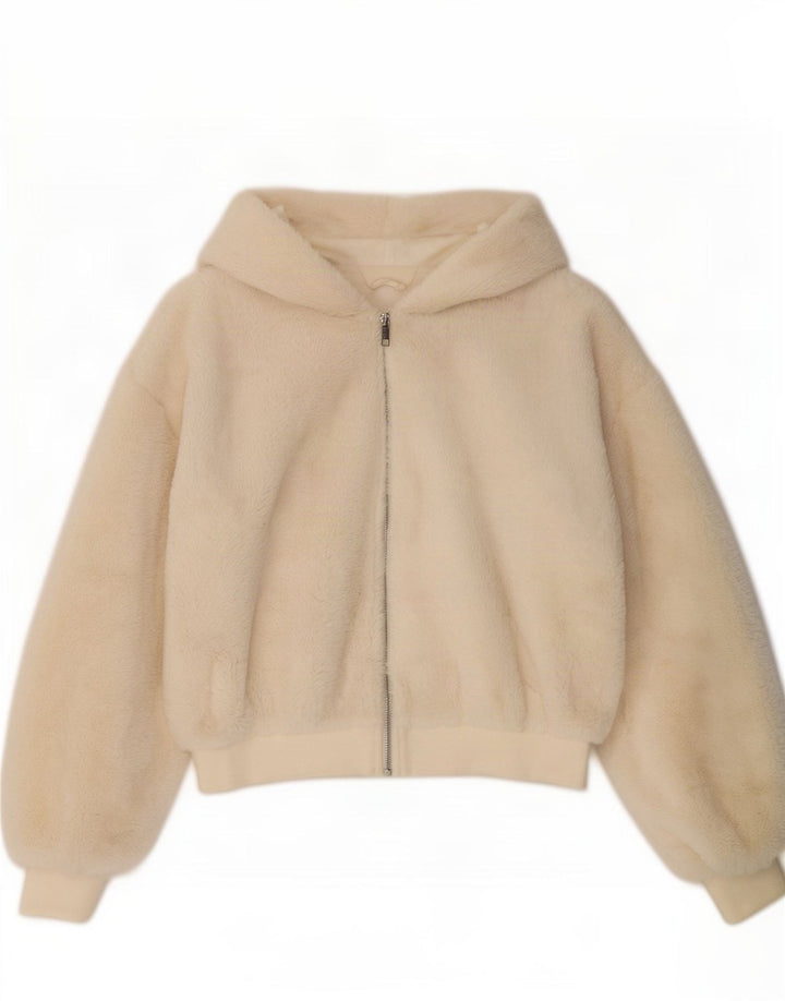 Topshop Dame Teddy Bear Hooded Bomber Jacket UK 10 Small Off White