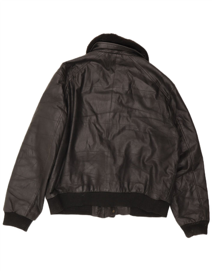 Vintage Herre Læderjakke IT 56 3XL Sort Læder