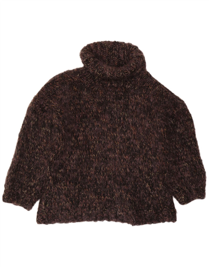 VINTAGE Dame Oversized rullehals sweater UK 22 3XL Brun Flecked