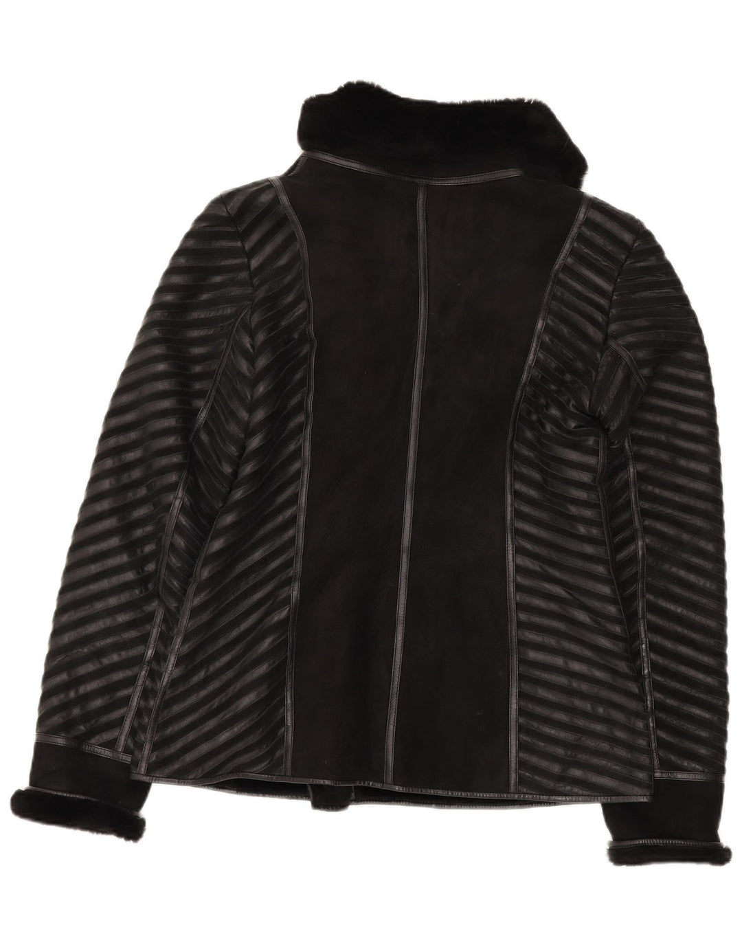 Vintage dame shearling jakke UK 18 XL sort stribet læder