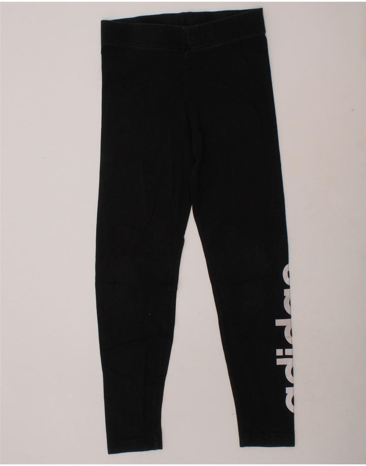 ADIDAS Girls Graphic Leggings 9-10 Years  Black Vintage Adidas and Second-Hand Adidas from Messina Hembry 