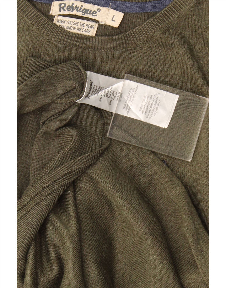 Refrigiwear Herre Crew Neck Jumper Sweater Stor Khaki Viscose