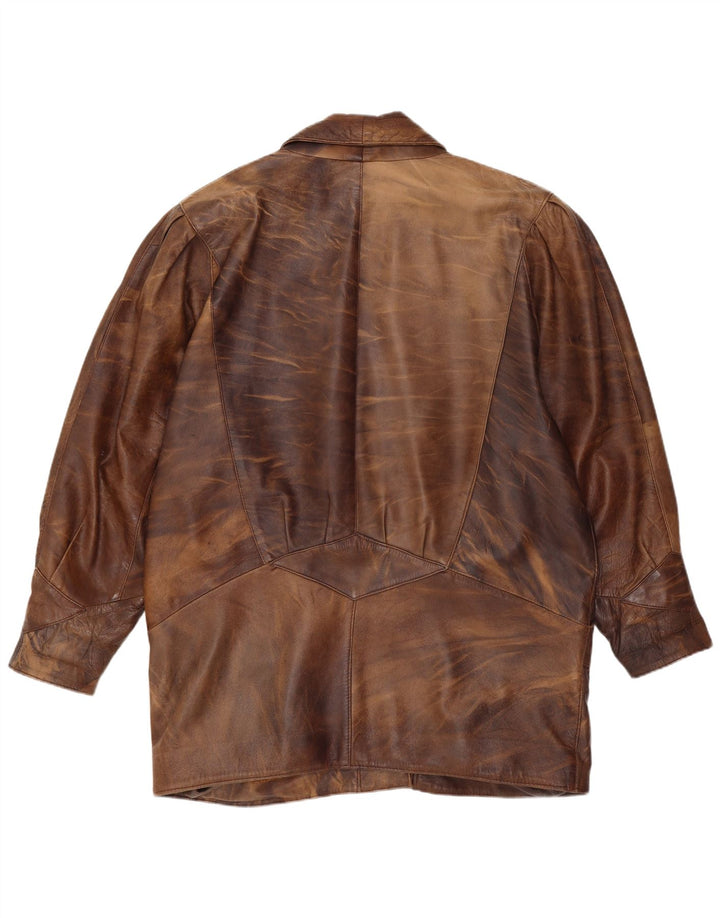 Vintage kvinders oversize læderjakke UK 14 Medium Brown Tie Dye