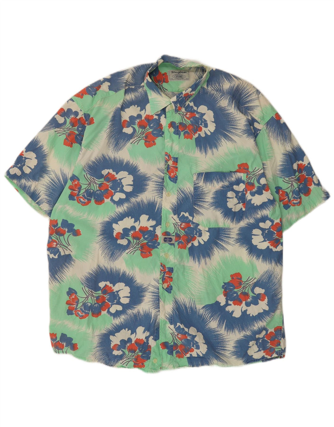 UNIFORM Kortærmet Herreskjorte XL Grøn Blomsterbomuld