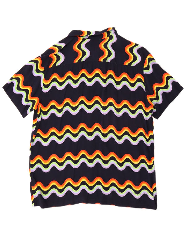 Vintage kortærmet herreskjorte Stor marineblå Chevron Viscose