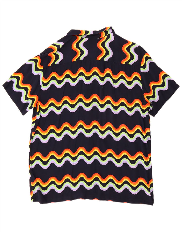 Vintage kortærmet herreskjorte Stor marineblå Chevron Viscose