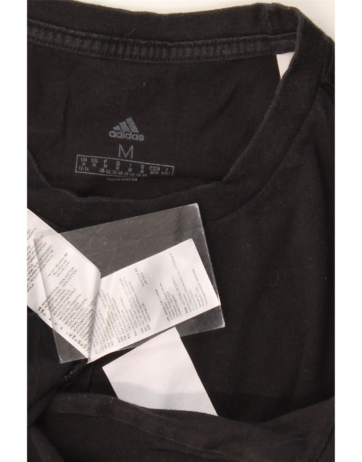 ADIDAS Grafisk T-shirt top til kvinder UK 12/14 Medium Sort bomuld
