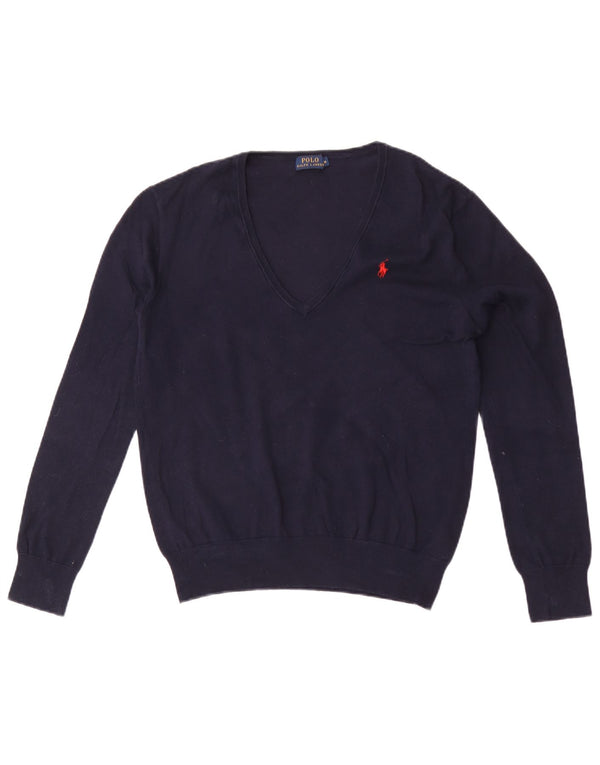 Polo Ralph Lauren Dame V-hals sweater UK 14 Medium Navy Blue