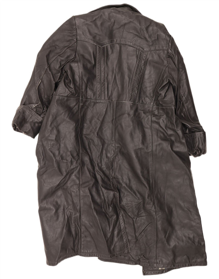VINTAGE Herre Læder Trench Coat UK 38 Medium Sort Læder