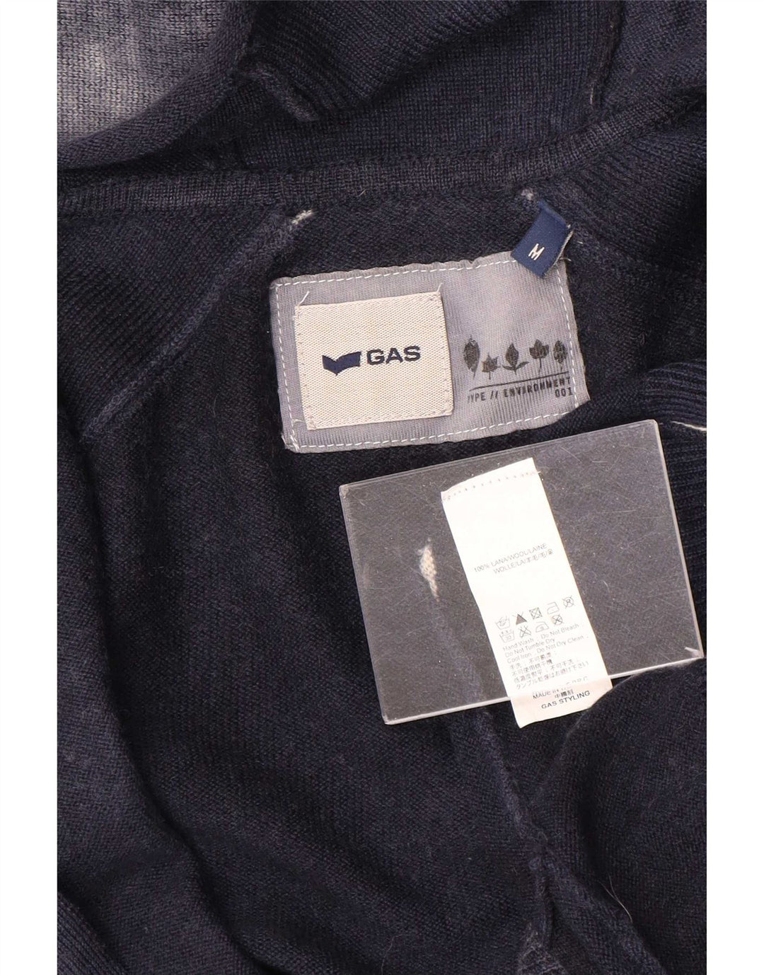Gas Herre grafisk hætte cardigan sweater Medium Navyblå Flecked Uld
