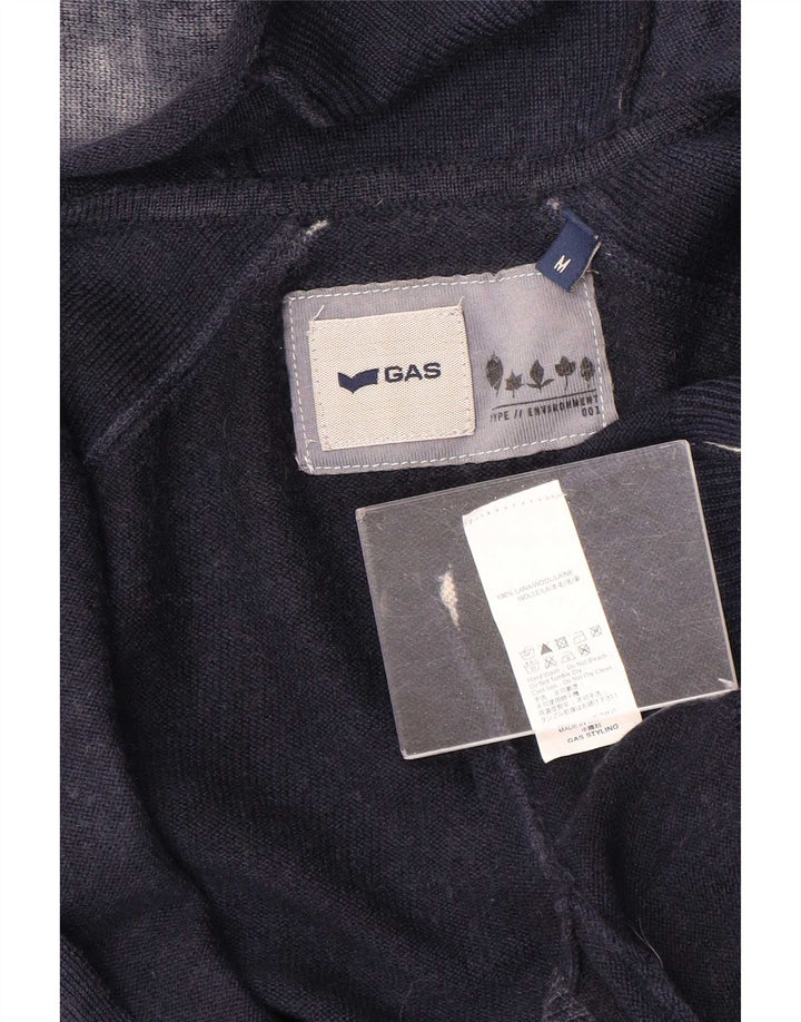 Gas Herre grafisk hætte cardigan sweater Medium Navyblå Flecked Uld